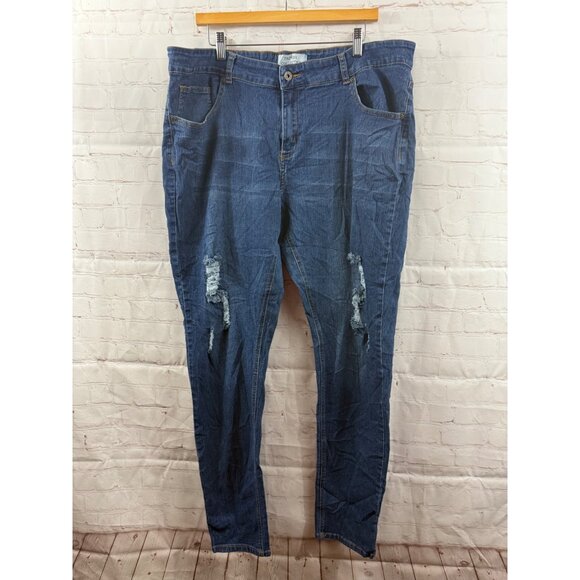 Trendy Collection Jeans Womens Size 20 Blue Skinny Distressed Denim - Picture 1 of 6